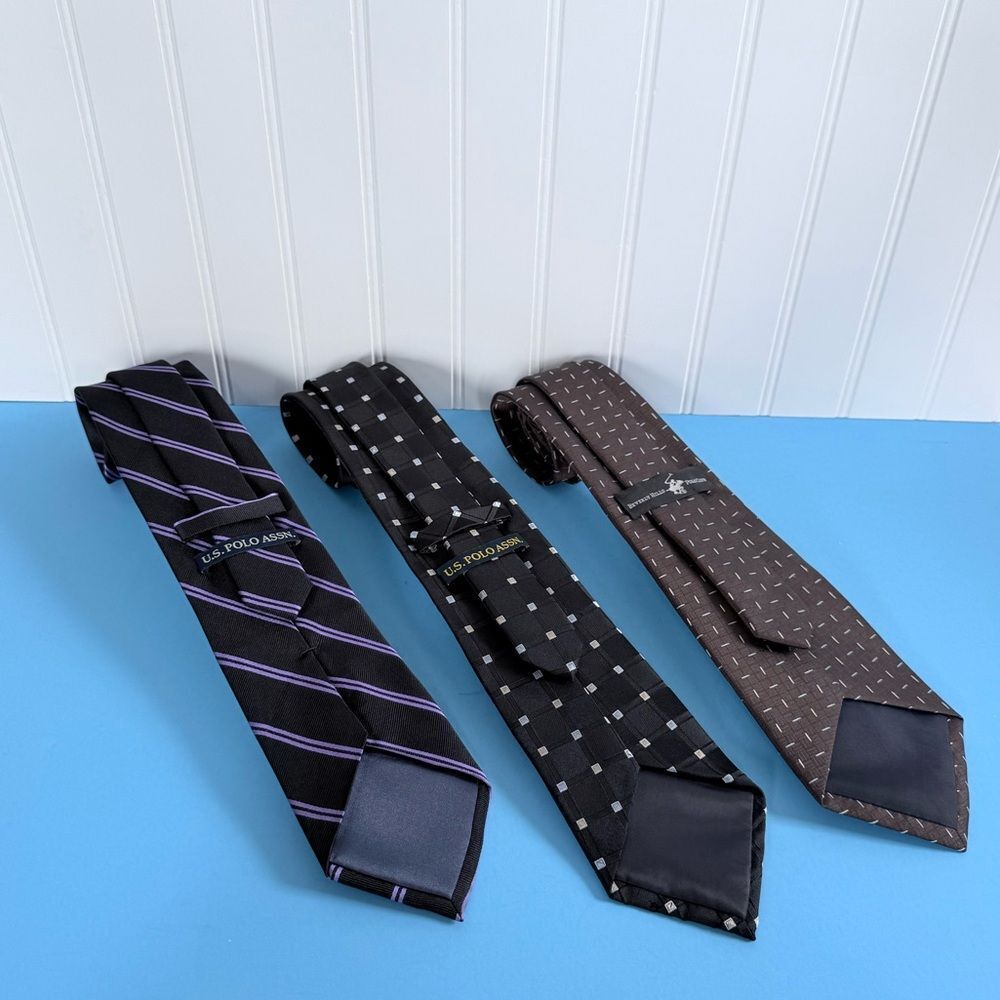 Bundle Of 3 U.S. Polo Assn. Men's Tie Trio - Black, Purple, Brown